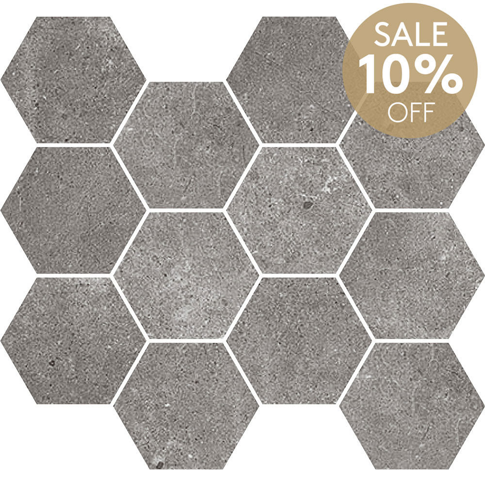 Prague Dark Grey Hexagon Mosaic Matt Concrete Look Porcelain Tile
