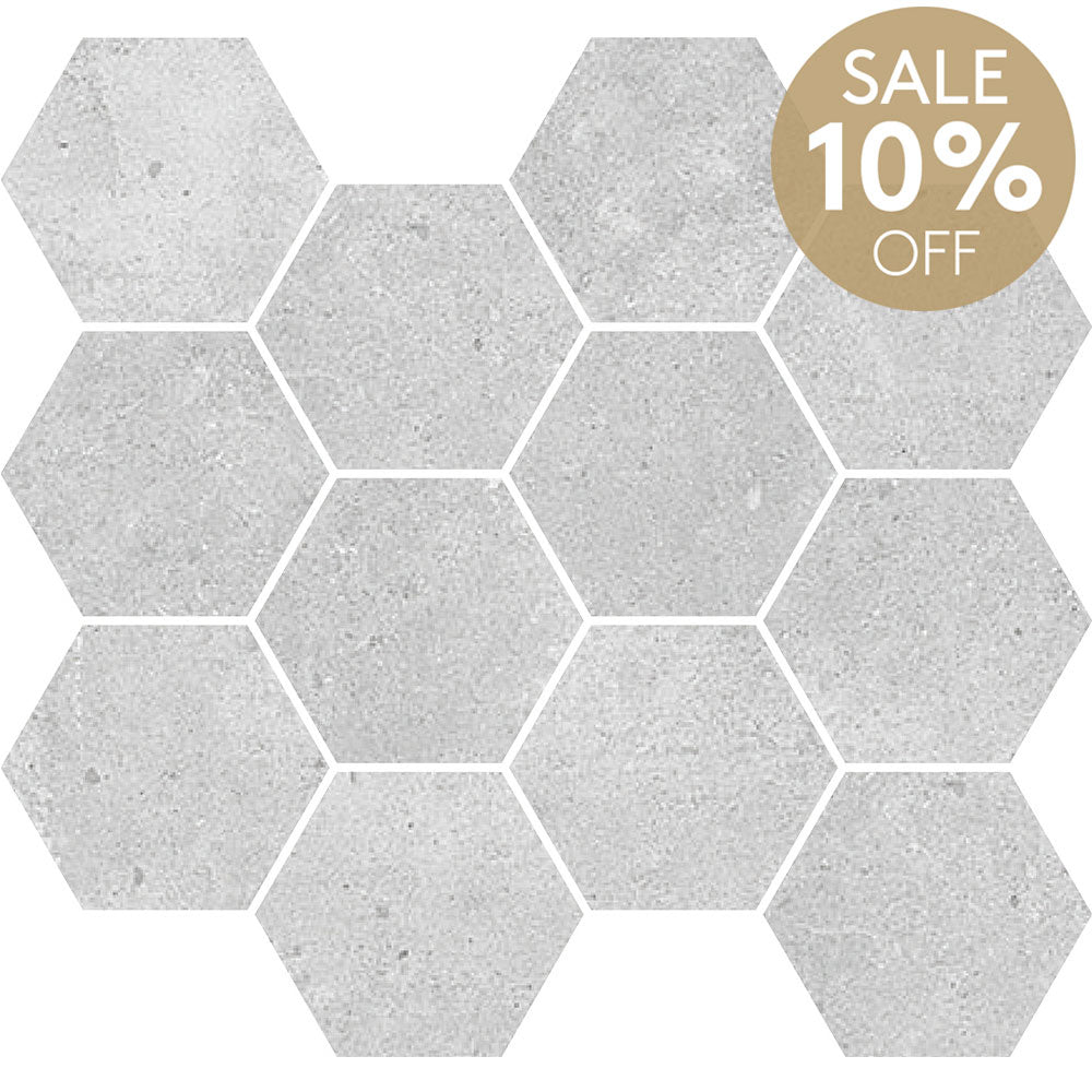 Prague Light Grey Hexagon Mosaic Matt Concrete Look Porcelain Tile