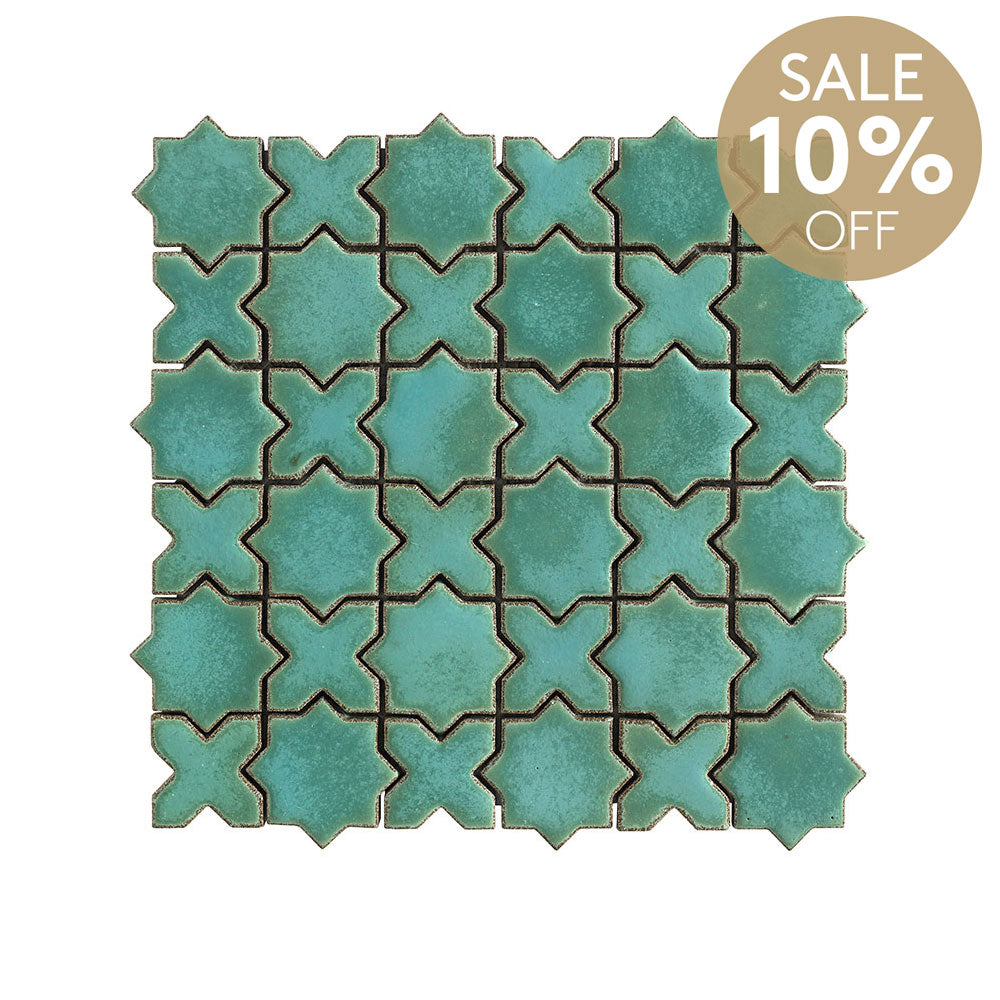 San Miguel Blue 50x50 Star & Cross Gloss Hand Made Mosaic