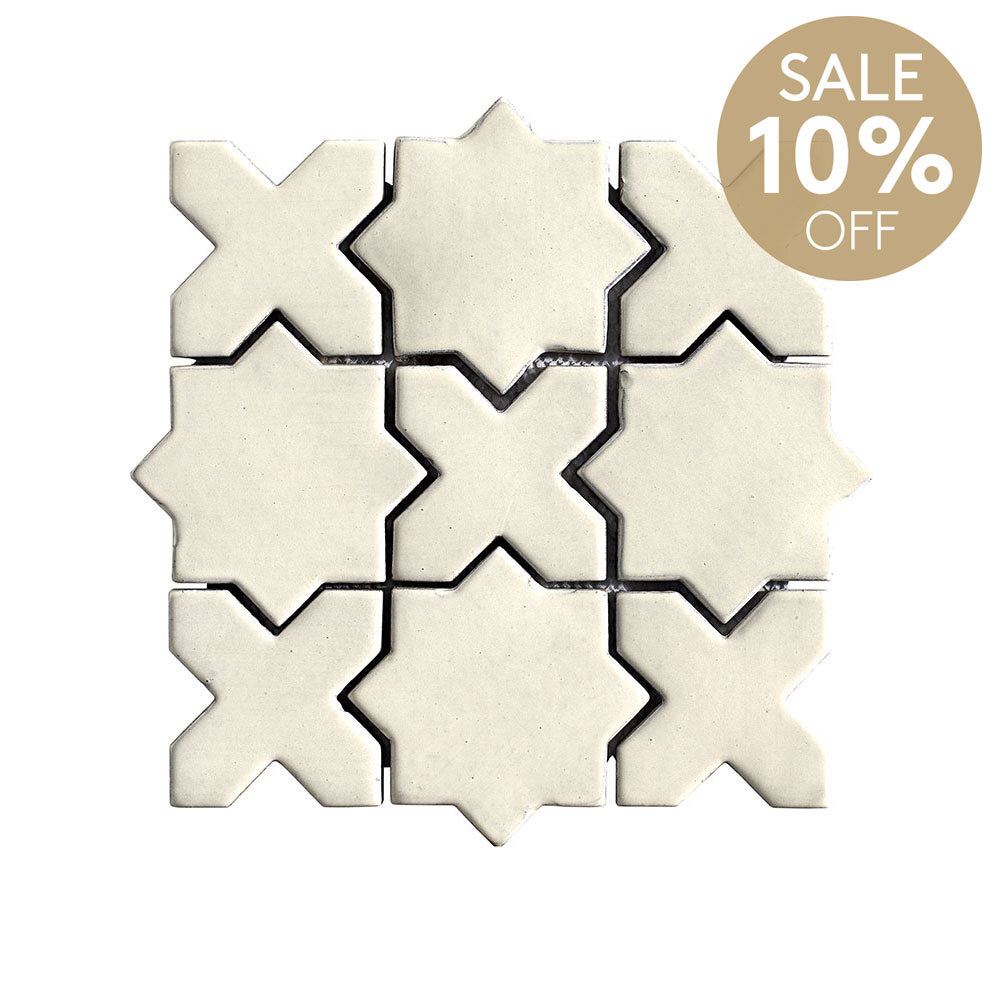 San Miguel White 100x100 Star & Cross Gloss Hand Made Mosaic