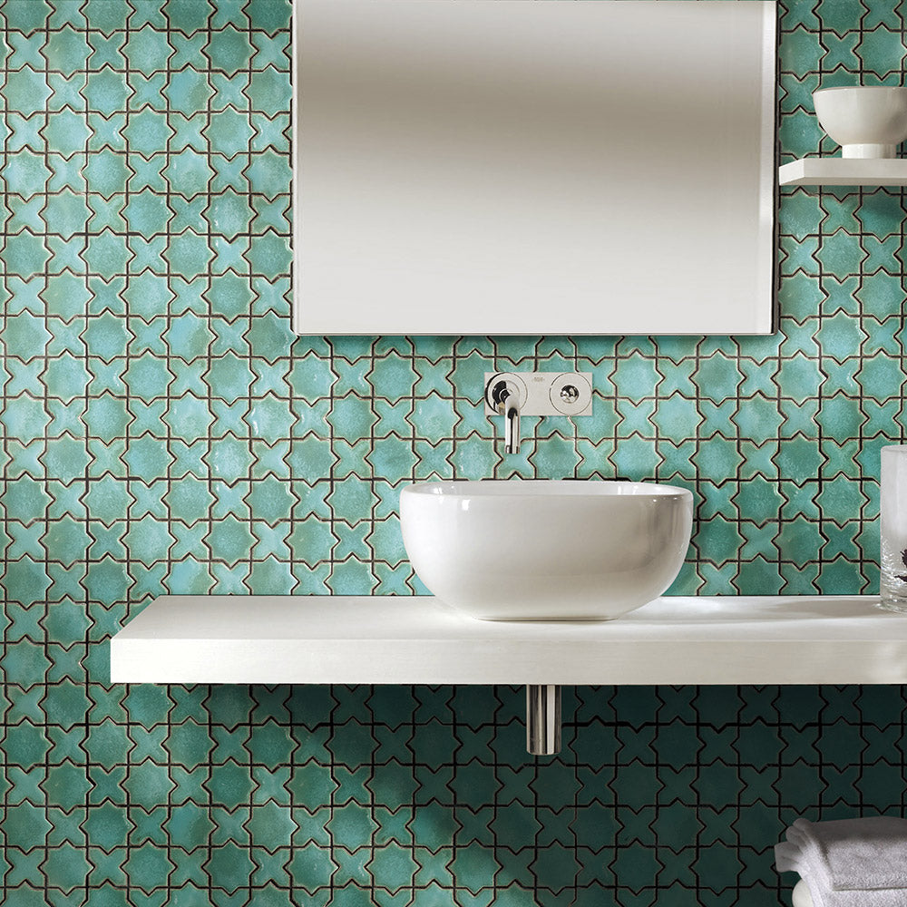 San Miguel Blue 50x50 Star & Cross Gloss Hand Made Mosaic