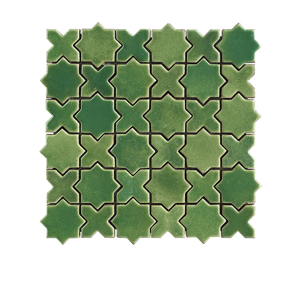 San Miguel Green 50x50 Star & Cross Gloss Hand Made Mosaic