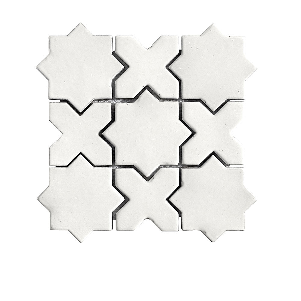San Miguel White 100x100 Star & Cross Gloss Hand Made Mosaic