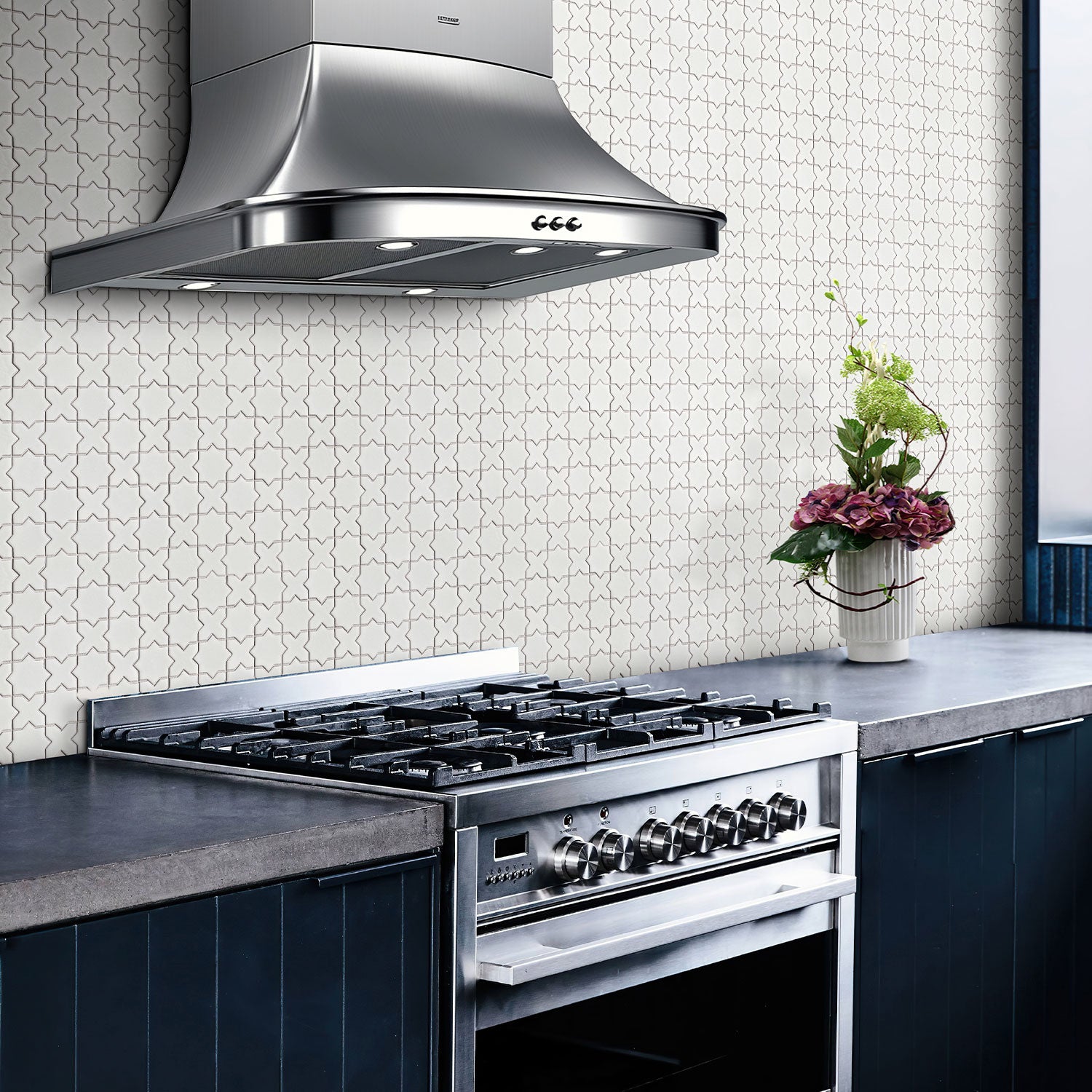 San Miguel White 50x50 Star & Cross Gloss Hand Made Mosaic