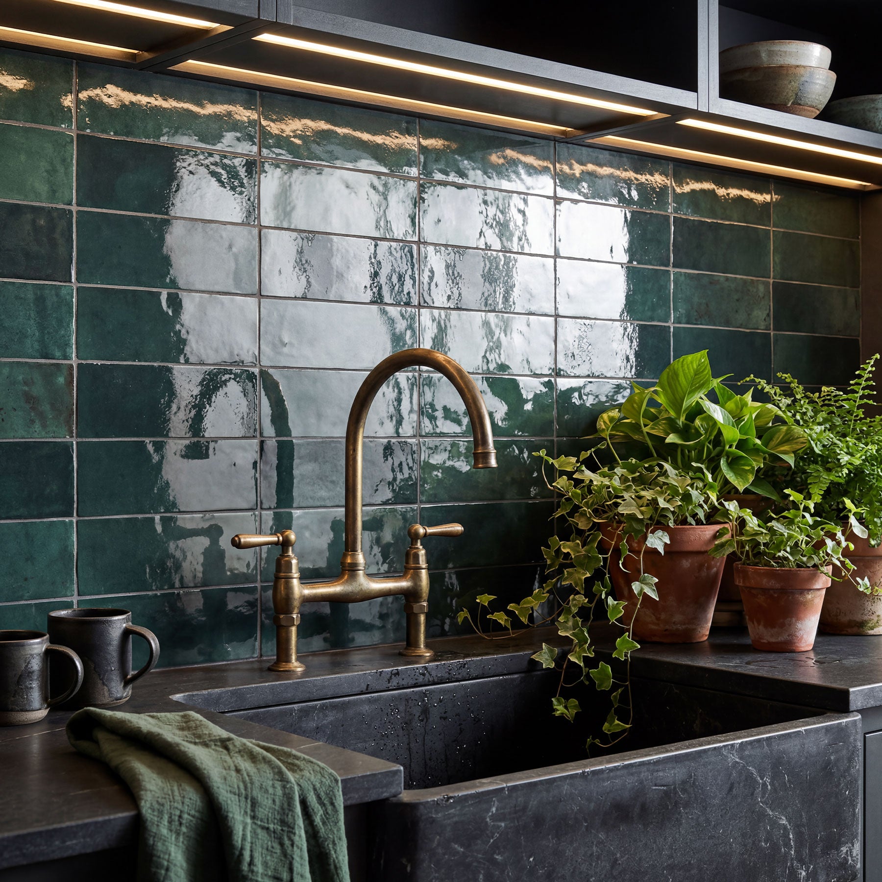 Sorrento Moss Green 65X200 Zellige Gloss Subway Tile