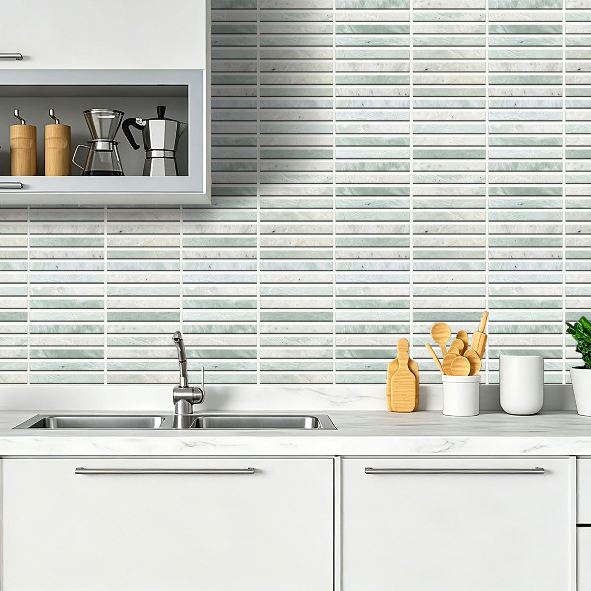 Staccato Green Finger Honed Marble Mosaic (per sheet)