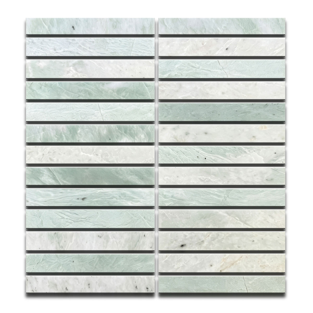 Staccato Green Finger Honed Marble Mosaic (per sheet)