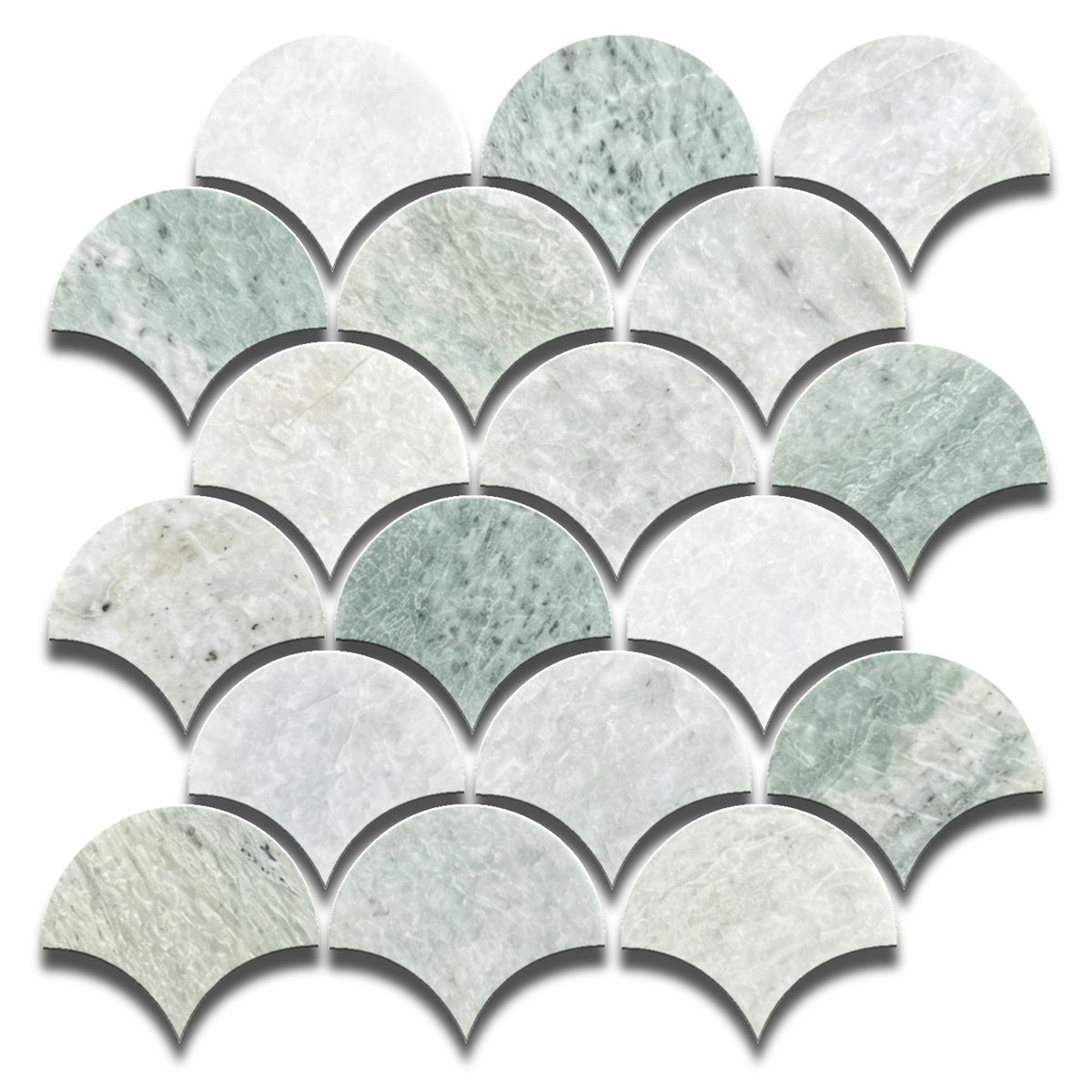 Staccato Green Fish Scale 78x65 Honed Marble Mosaic (per sheet)