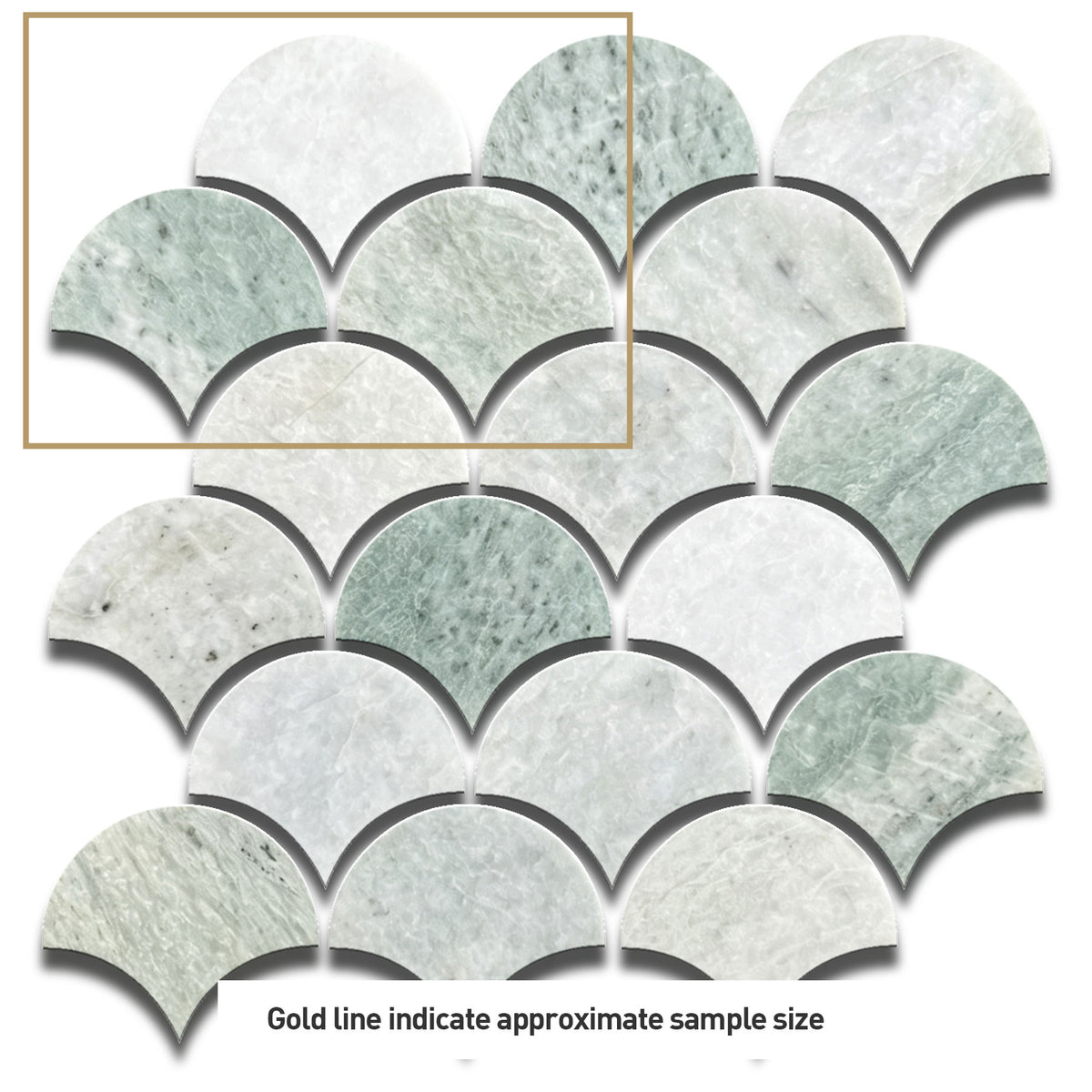 Staccato Green Fish Scale 78x65 Honed Marble Mosaic (per sheet)