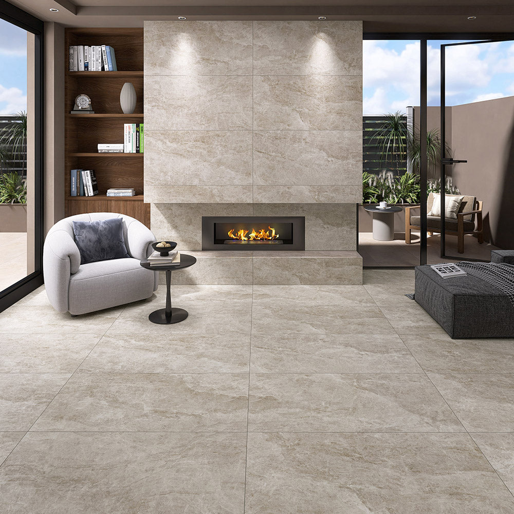 Tamera Beige 600x600 Honed Stone Look Porcelain Tile
