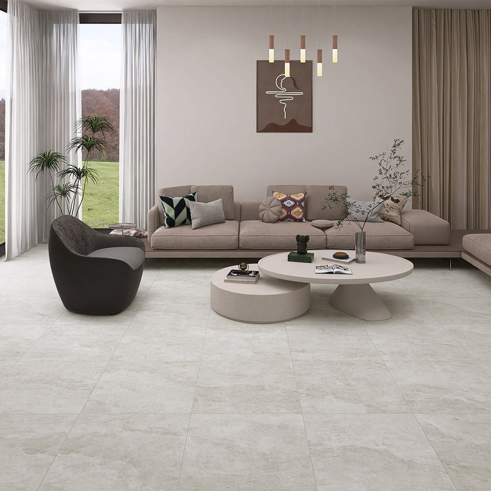 Tamera White 600x600 Honed Stone Look Porcelain Tile