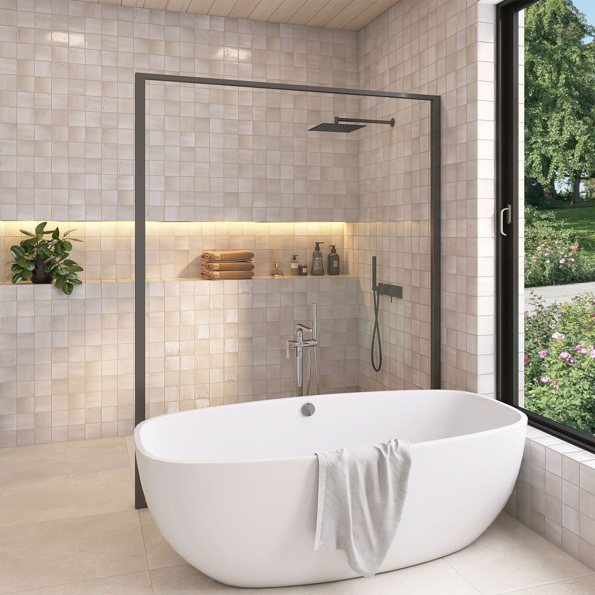 Vietri Almond Stone 100x100 Gloss Zellige Square Hand Made Tile