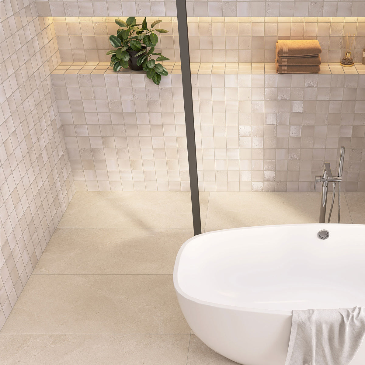 Vietri Almond Stone 100x100 Gloss Zellige Square Hand Made Tile