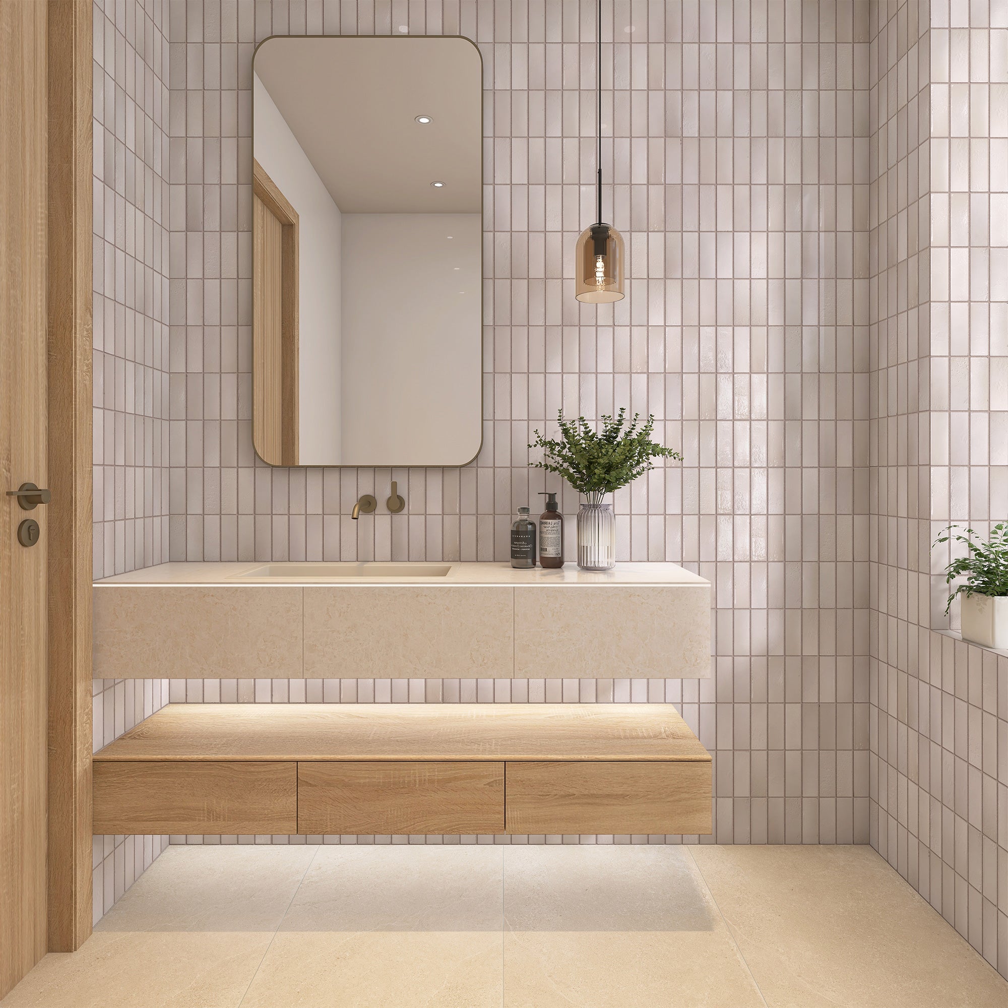 Vietri Sandy Beige 150x50 Gloss Zellige Subway Hand Made Tile