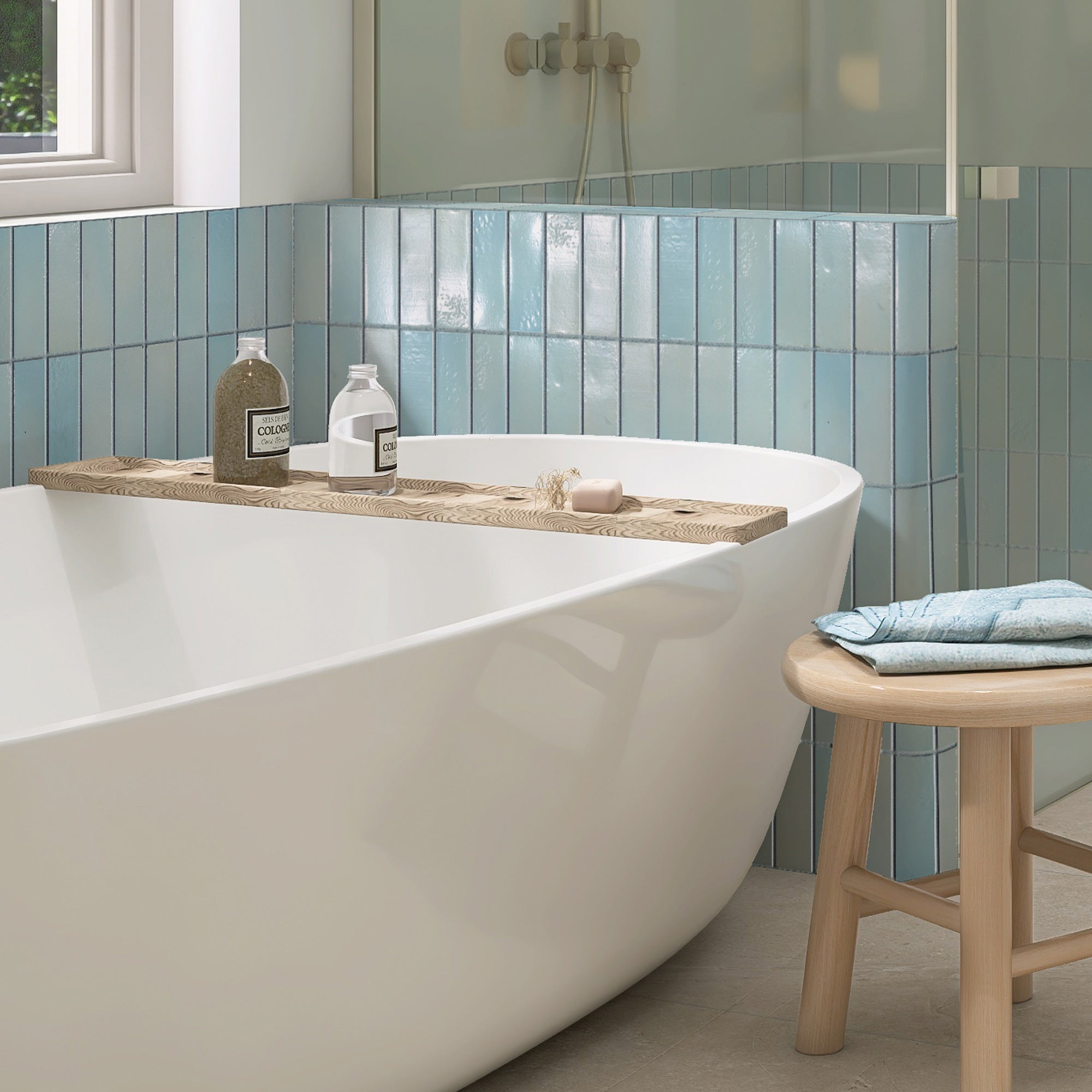Vietri Seafoam Blue 150x50 Gloss Zellige Subway Hand Made Tile