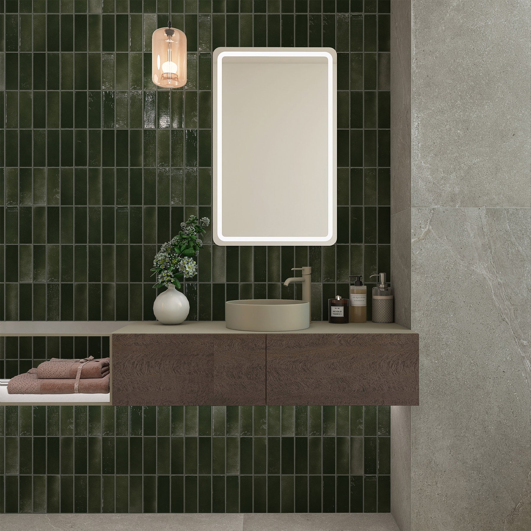 Vietri Forest Green 150x50 Gloss Zellige Subway Hand Made Tile