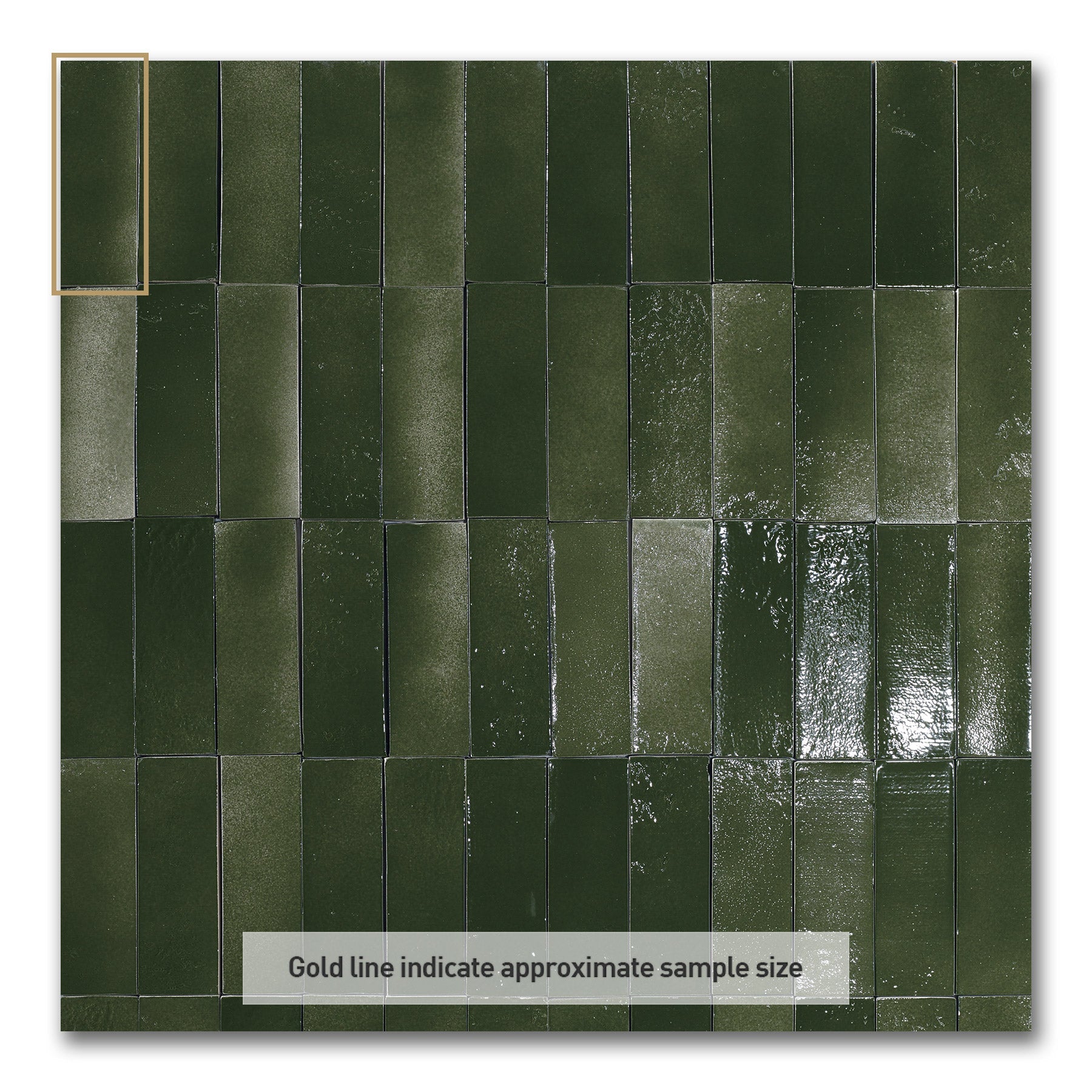 Vietri Forest Green 150x50 Gloss Zellige Subway Hand Made Tile