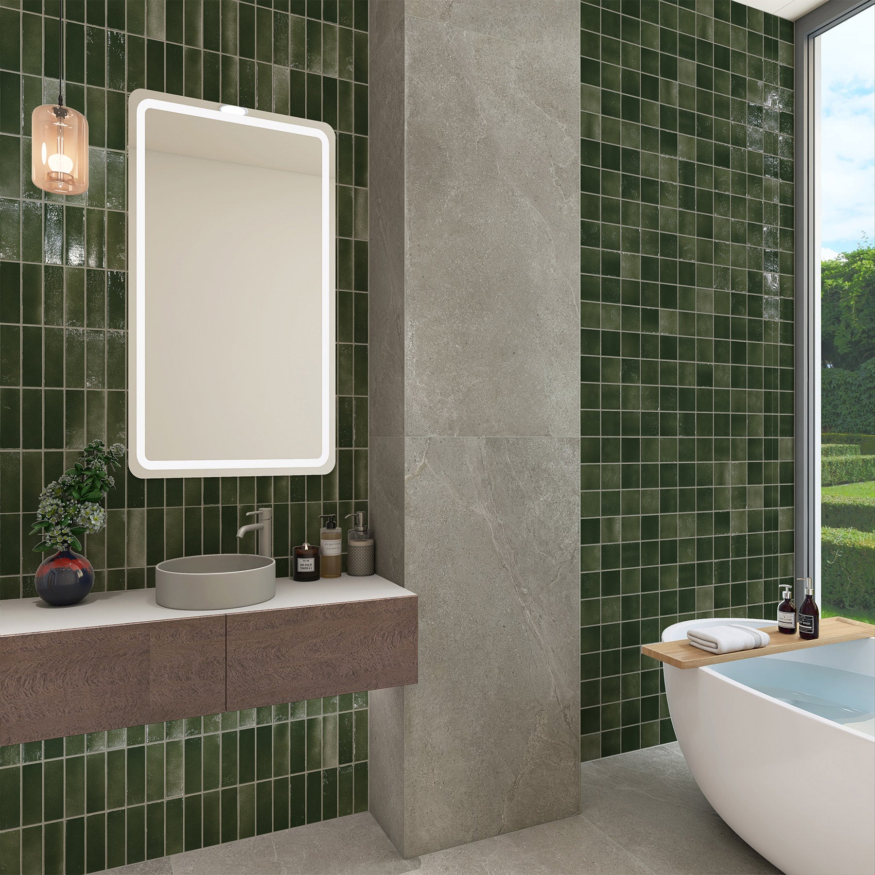 Vietri Forest Green 150x50 Gloss Zellige Subway Hand Made Tile
