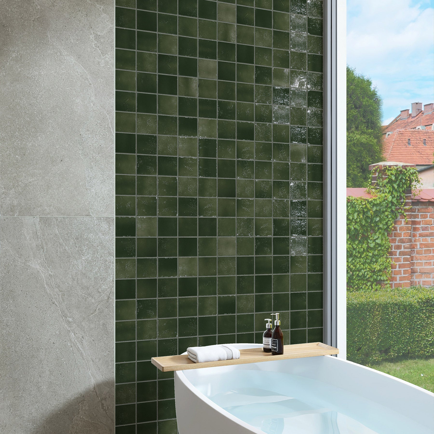Vietri Forest Green 100x100 Gloss Zellige Square Hand Made Tile