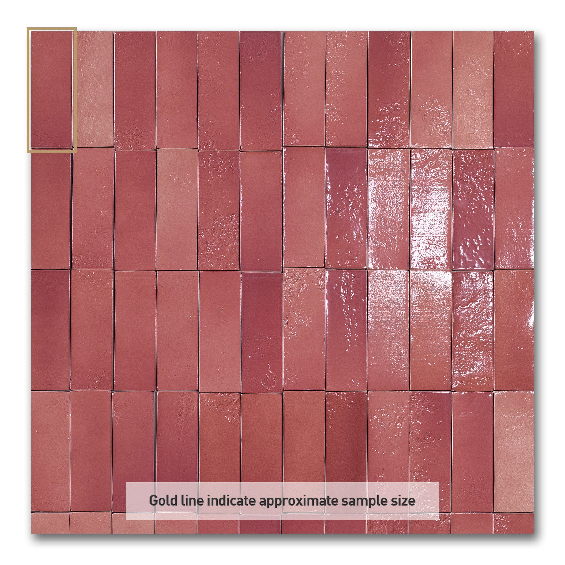 Vietri Rusty Pink 150x50 Gloss Zellige Subway Hand Made Tile