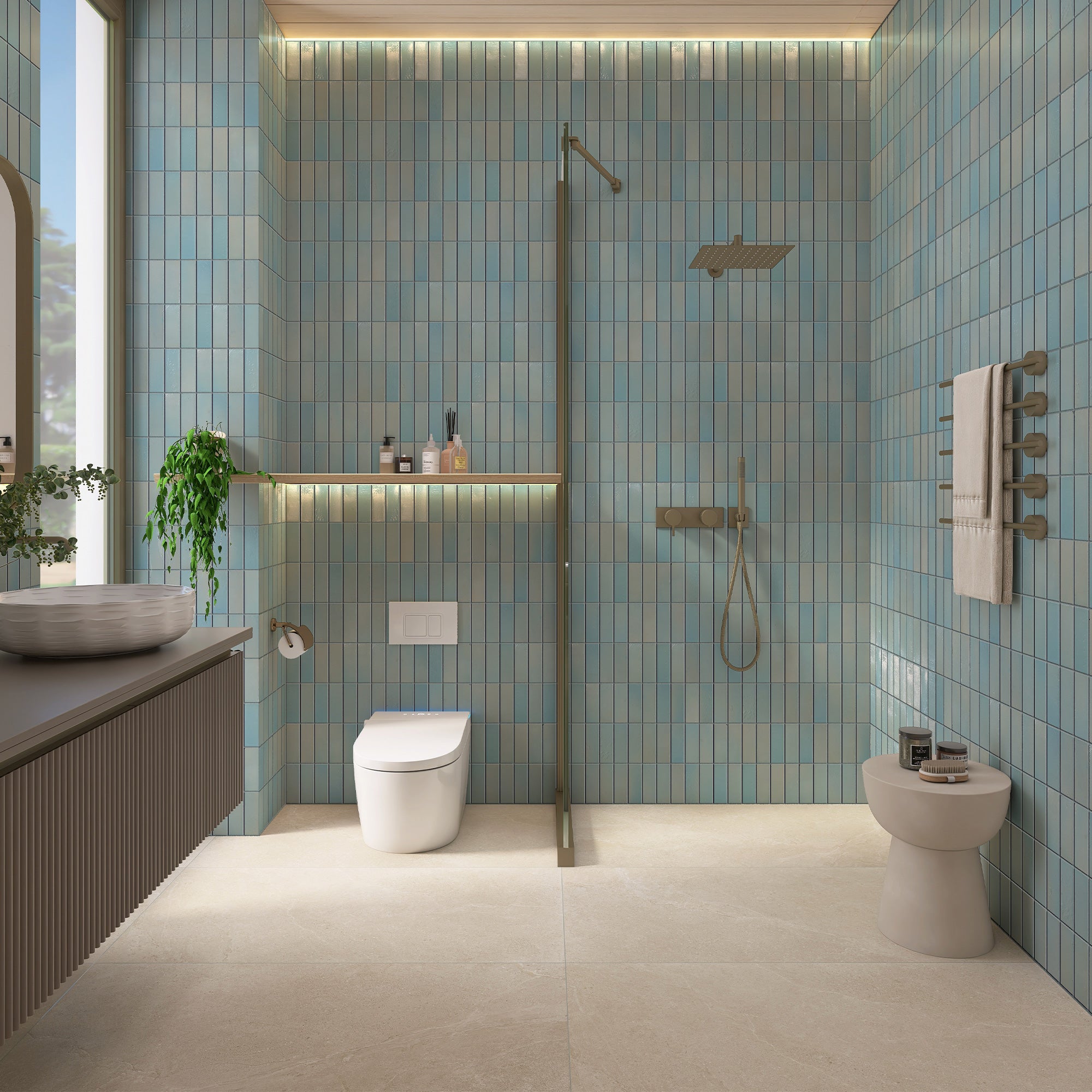 Vietri Seafoam Blue 150x50 Gloss Zellige Subway Hand Made Tile