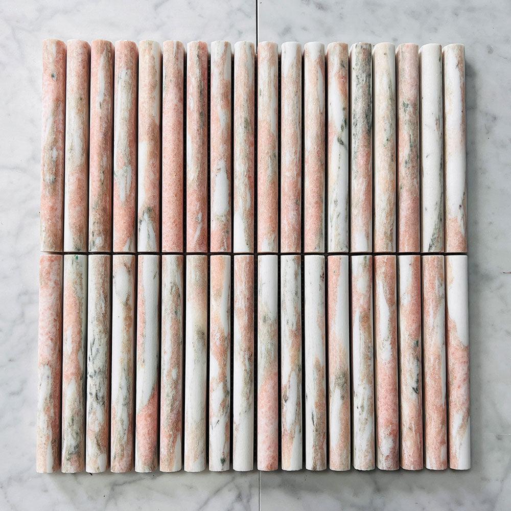 Athena Round Norwegian Rose 152x15x12 Honed Marble Mosaics (per sheet) - Tile Lane