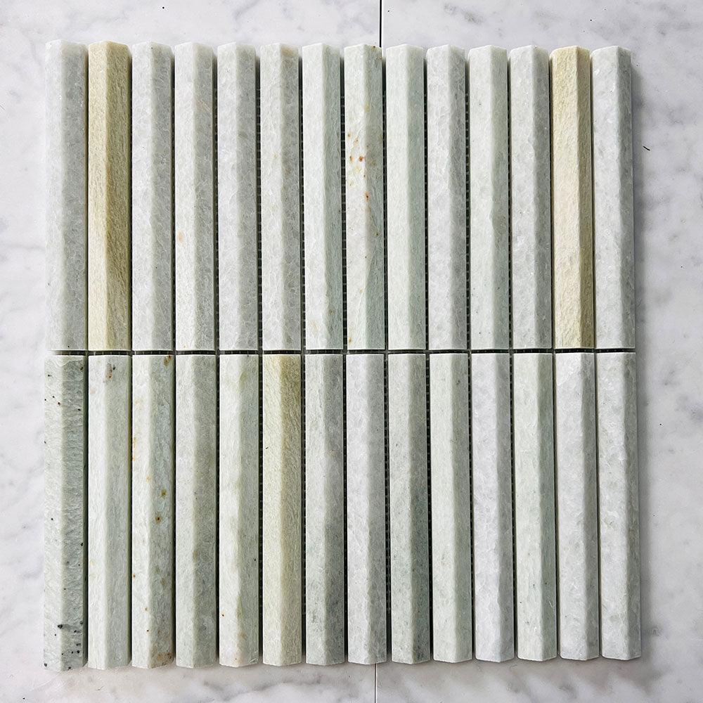 Athena Triangle Ming Green 152x20x12 Honed Marble Mosaics (per sheet) - Tile Lane