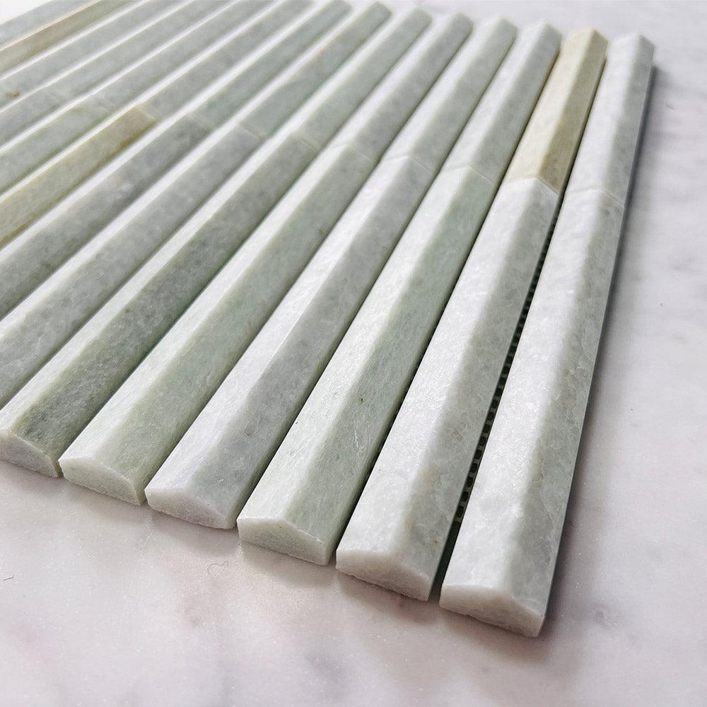 Athena Triangle Ming Green 152x20x12 Honed Marble Mosaics (per sheet) - Tile Lane