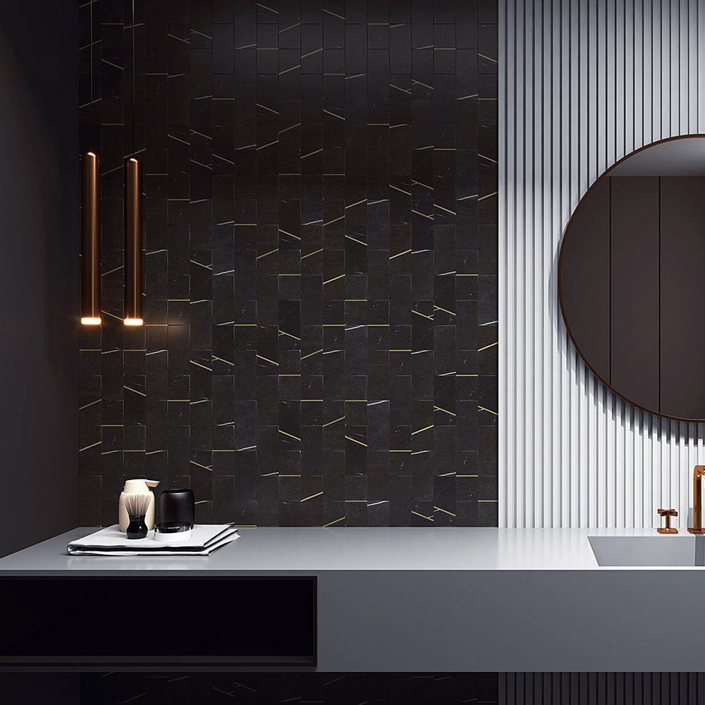 Fifth Ave Barres Nero Marquina Honed Marble Mosaics (per sheet) - Tile Lane