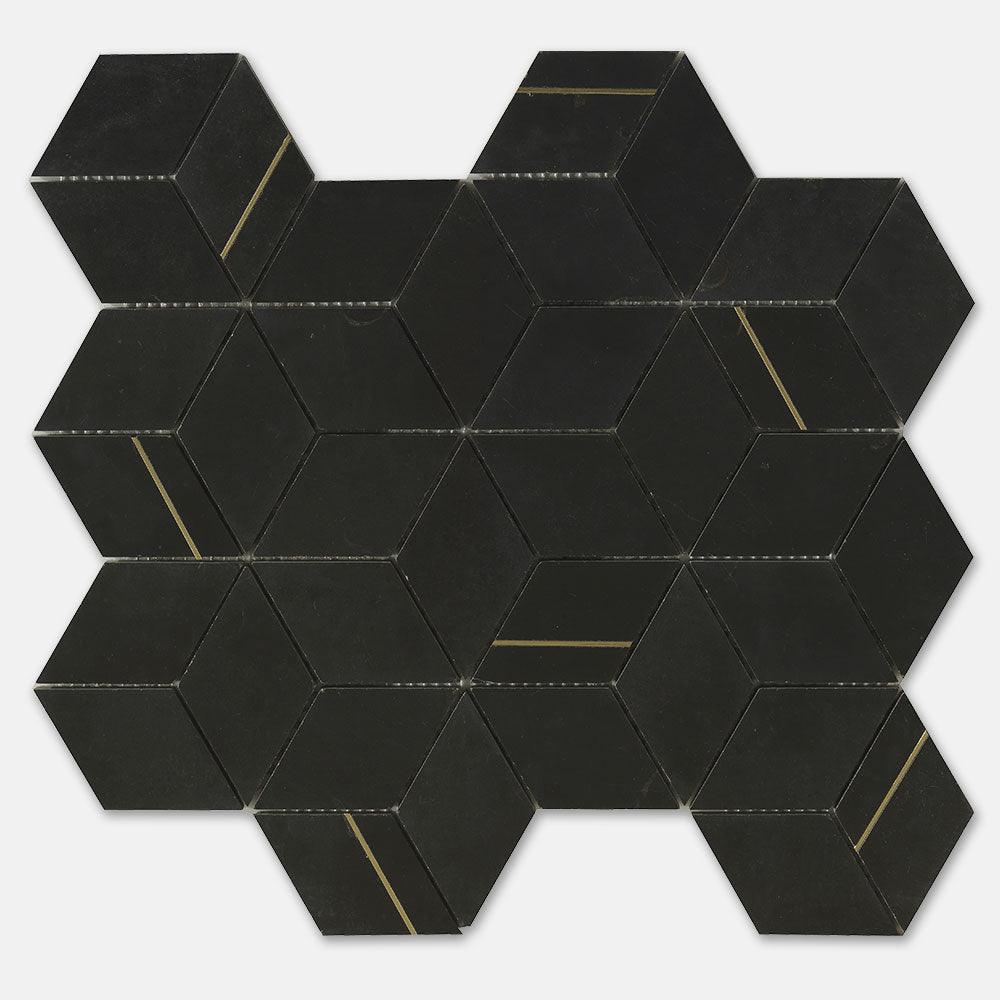 Fifth Ave Diamant Nero Marquina Honed Marble Mosaics (per sheet) - Tile Lane