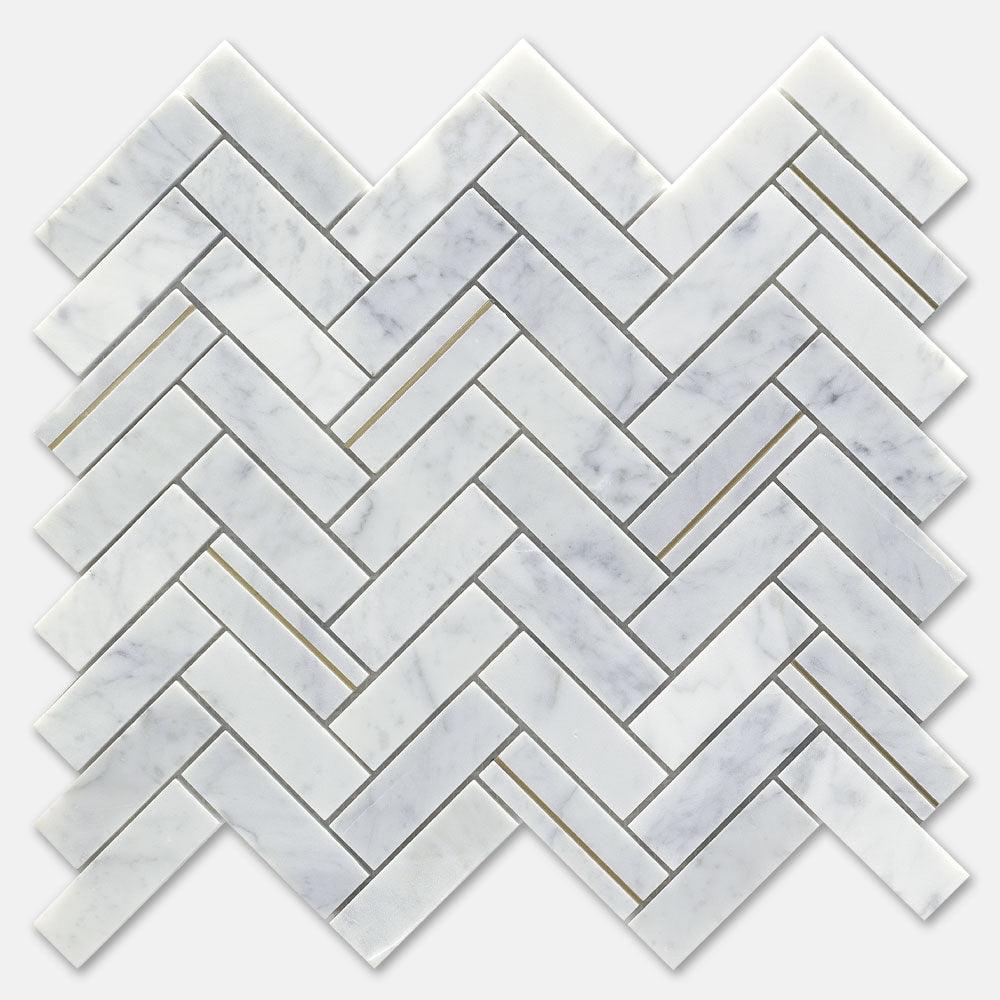 Fifth Ave Herringbone Carrara Honed Marble Mosaics (per sheet) - Tile Lane