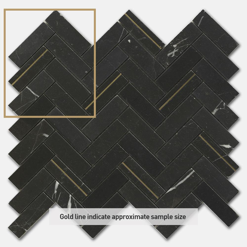 Fifth Ave Herringbone Nero Marquina Honed Marble Mosaics (per sheet) - Tile Lane