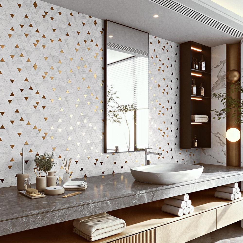 Fifth Ave Pyramid Carrara Honed Marble Mosaics (per sheet) - Tile Lane