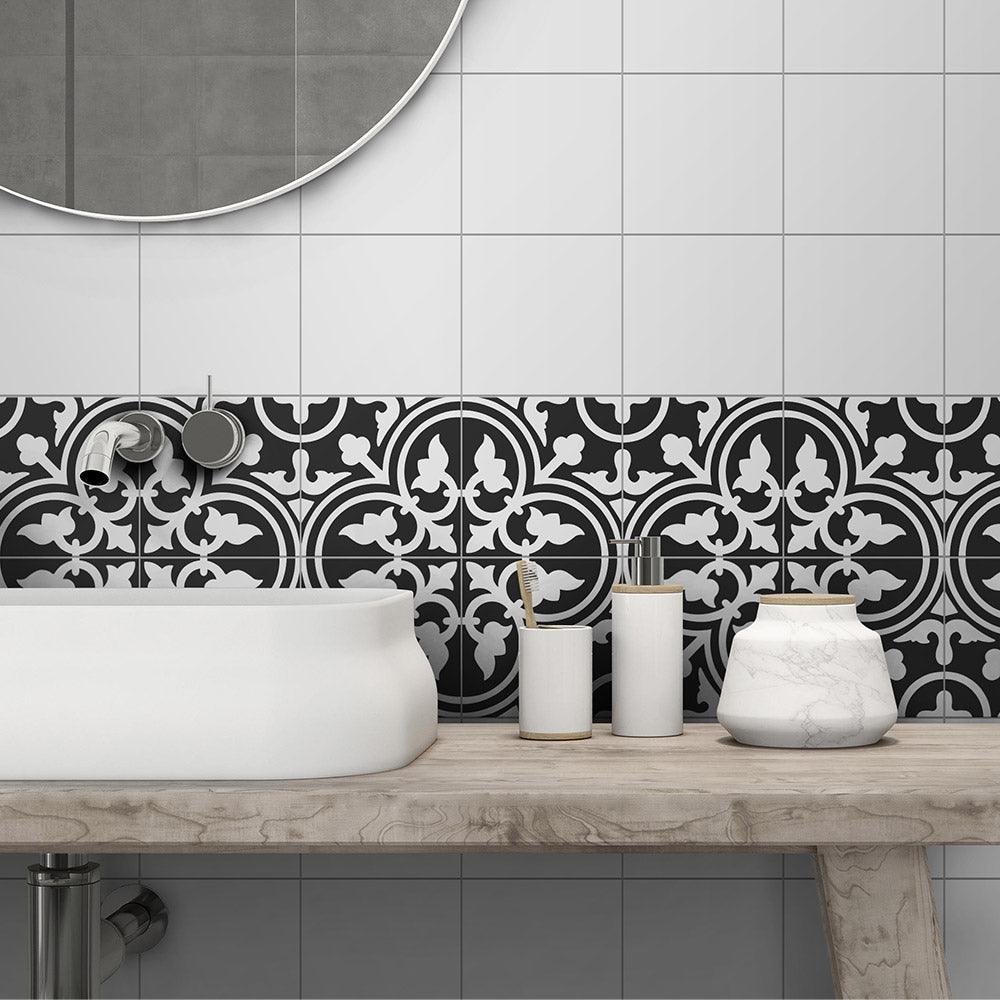 Heritage Aster Black Encaustic Look 200x200 Matt Tile - Tile Lane