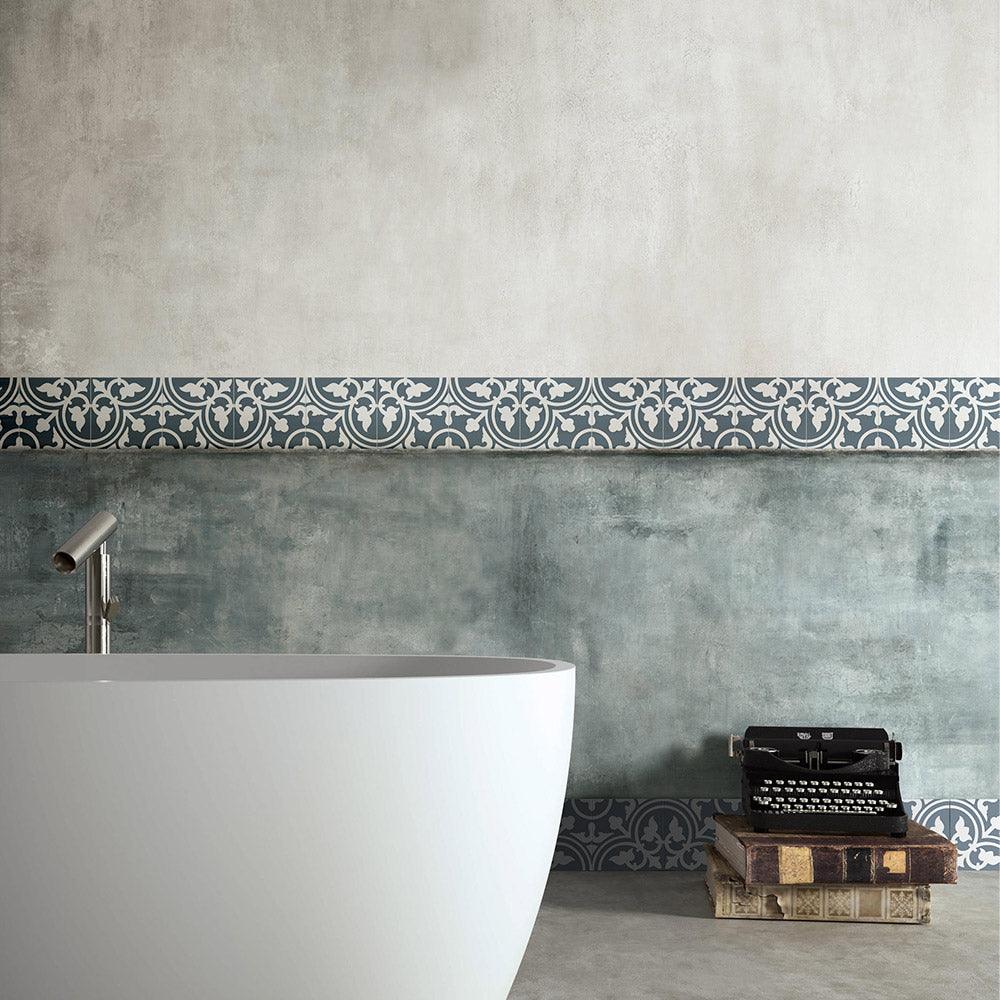 Heritage Aster Blue Encaustic Look 200x200 Matt Tile - Tile Lane