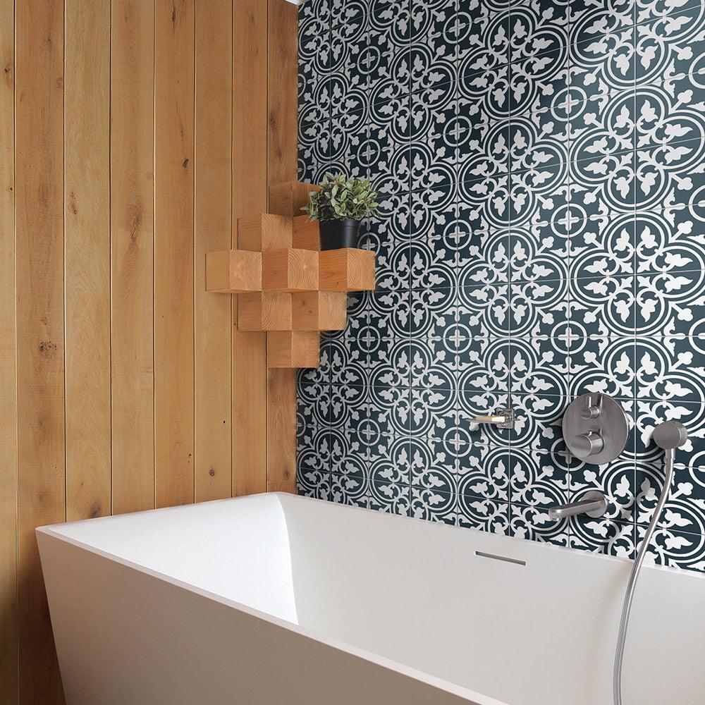 Heritage Aster Navy Encaustic Look 200x200 Matt Tile - Tile Lane