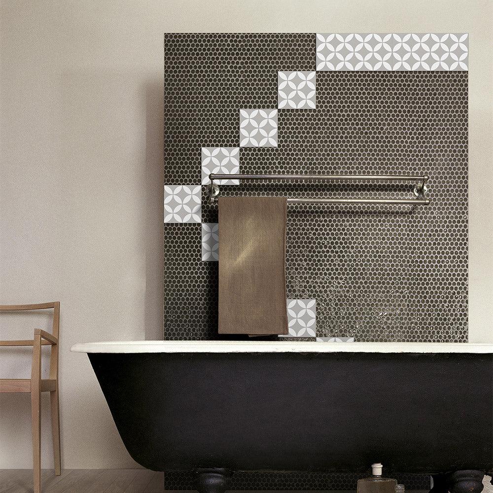 Heritage Daisy Grey Encaustic Look 200x200 Matt Tile - Tile Lane