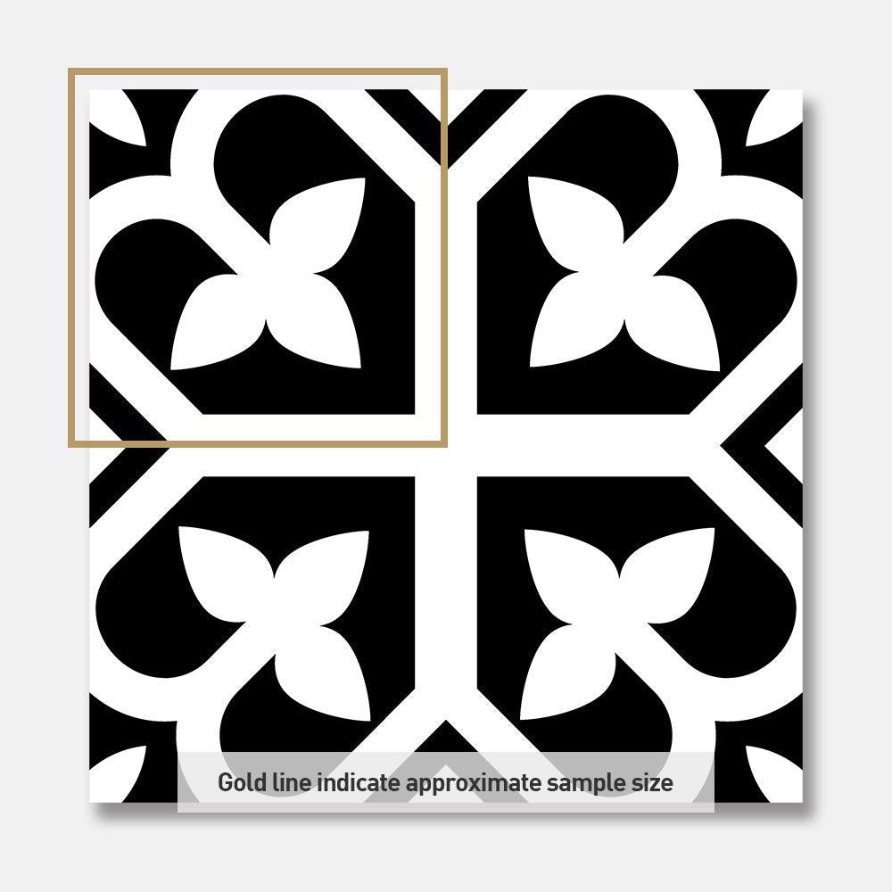 Heritage Lotus Black Encaustic Look 200x200 Matt Tile - Tile Lane