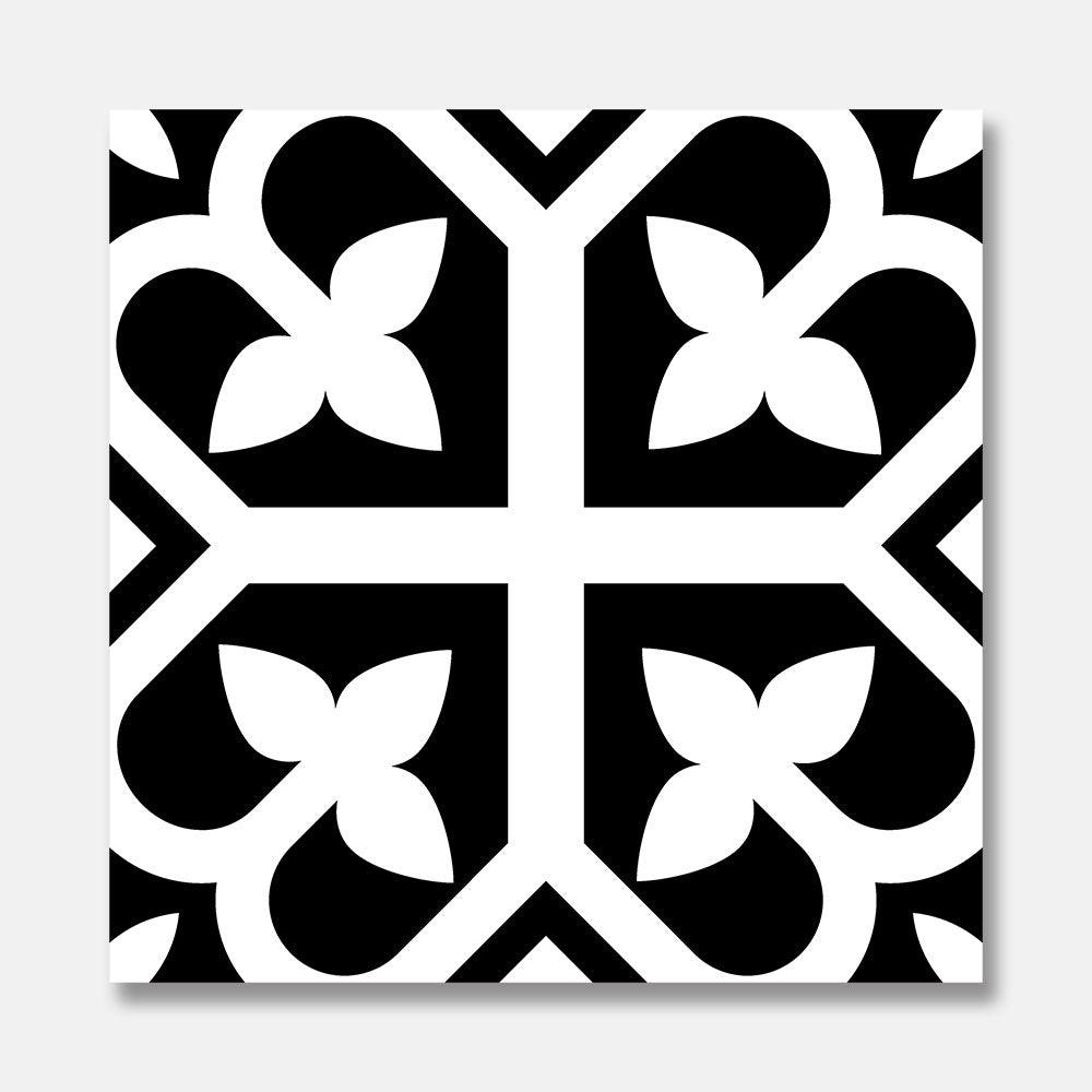 Heritage Lotus Black Encaustic Look 200x200 Matt Tile - Tile Lane