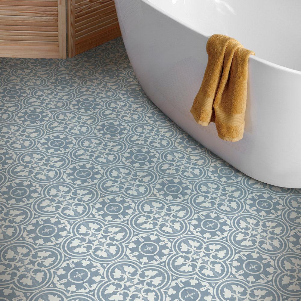 Heritage Aster Blue Encaustic Look 200x200 Matt Tile - Tile Lane