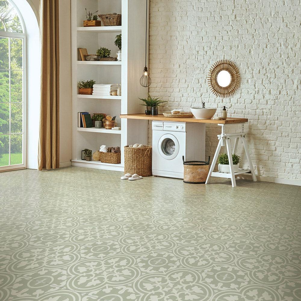 Heritage Aster Green Encaustic Look 200x200 Matt Tile - Tile Lane