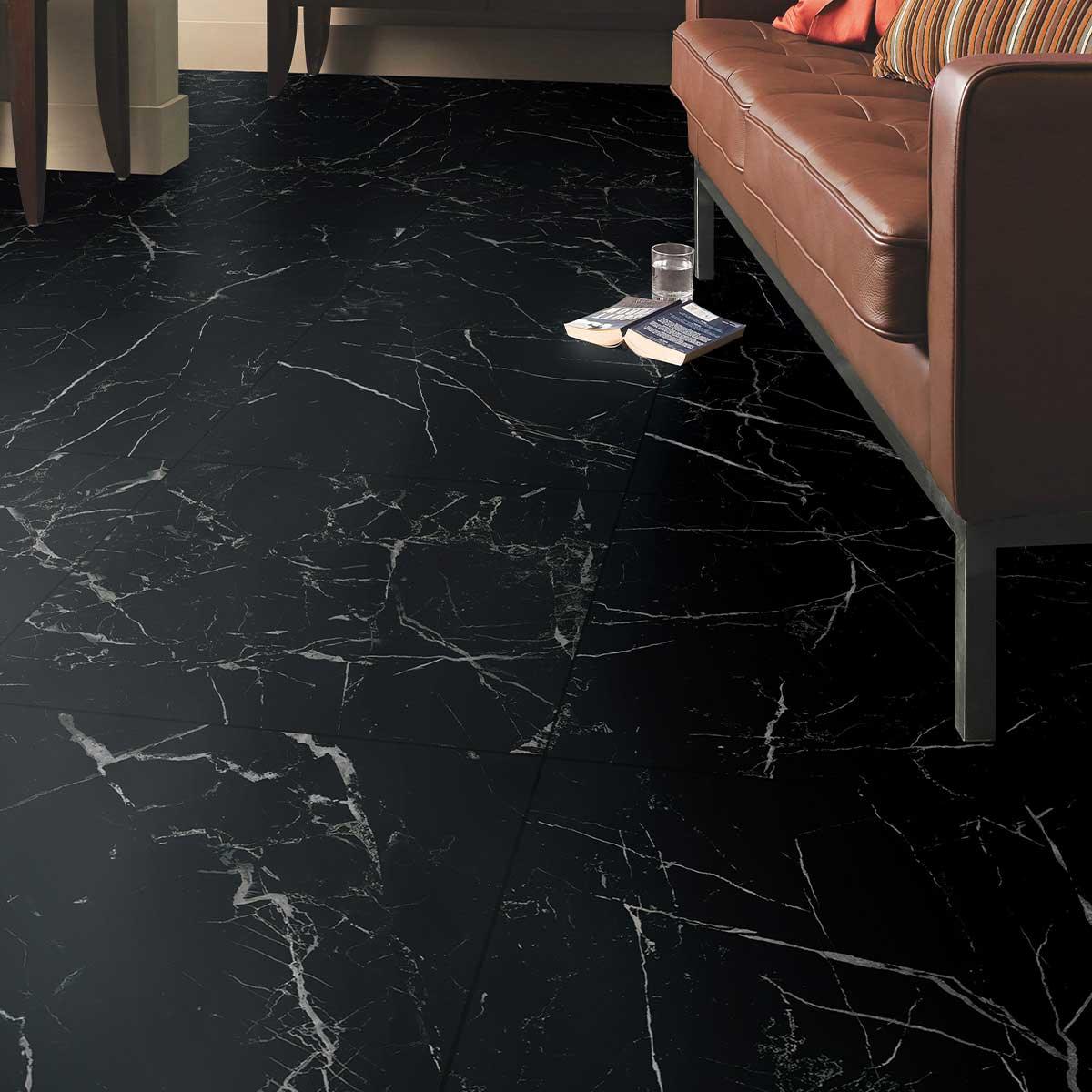Marbella Nero Marquina 600X600 Matt Porcelain Tile - Tile Lane