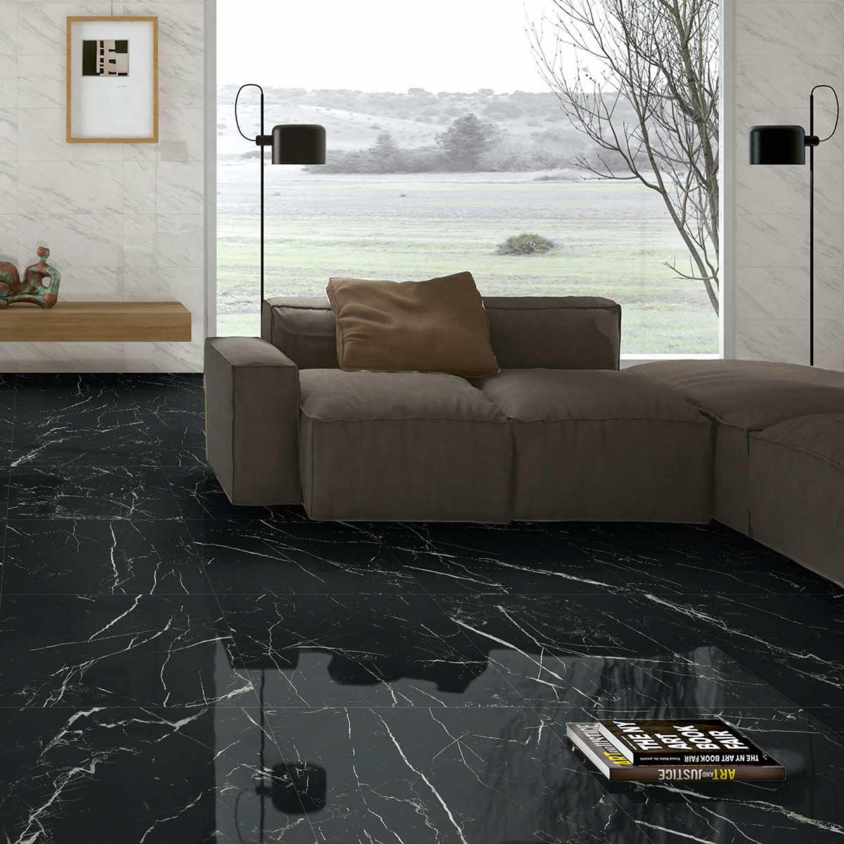 Marbella Nero Marquina 600X600 Polished Porcelain Tile - Tile Lane