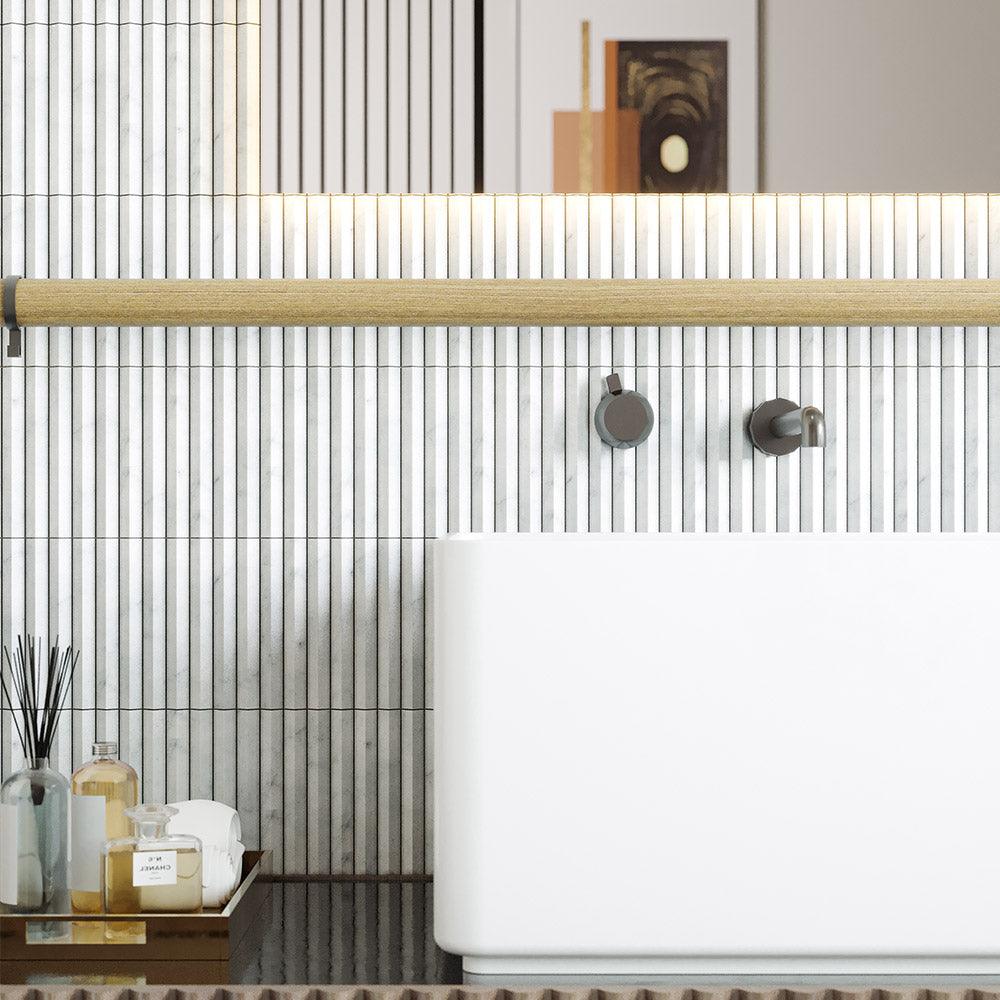 Athena Triangle Carrara White 152x20x12 Honed Marble Mosaics (per sheet) - Tile Lane