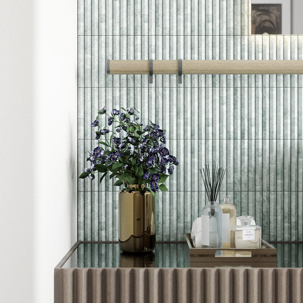 Athena Triangle Ming Green 152x20x12 Honed Marble Mosaics (per sheet) - Tile Lane