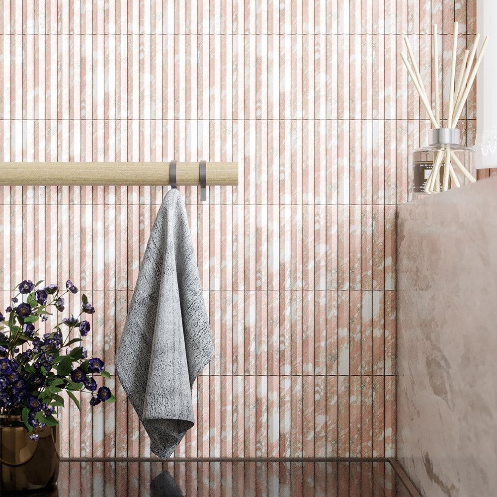 Athena Triangle Norwegian Rose 152x20x12 Honed Marble Mosaics (per sheet) - Tile Lane