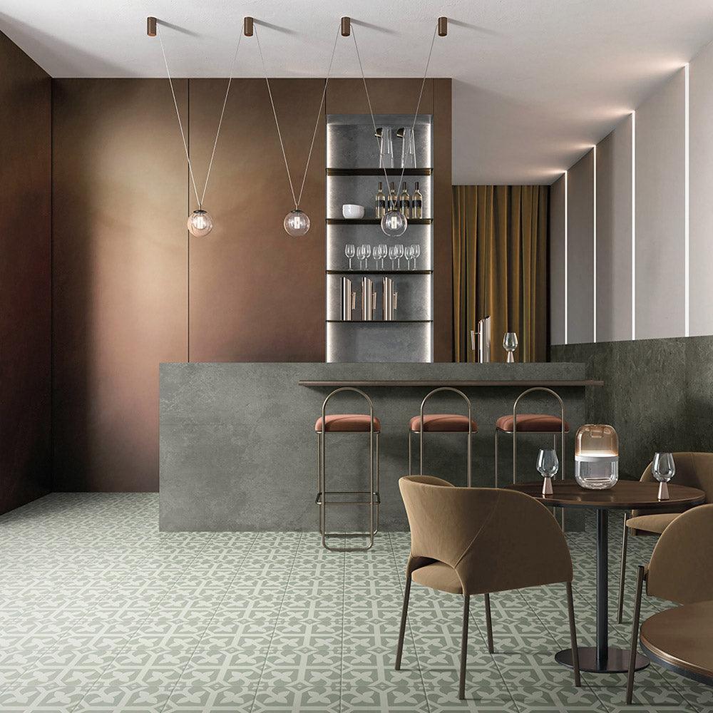 Heritage Lotus Green Encaustic Look 200x200 Matt Tile - Tile Lane