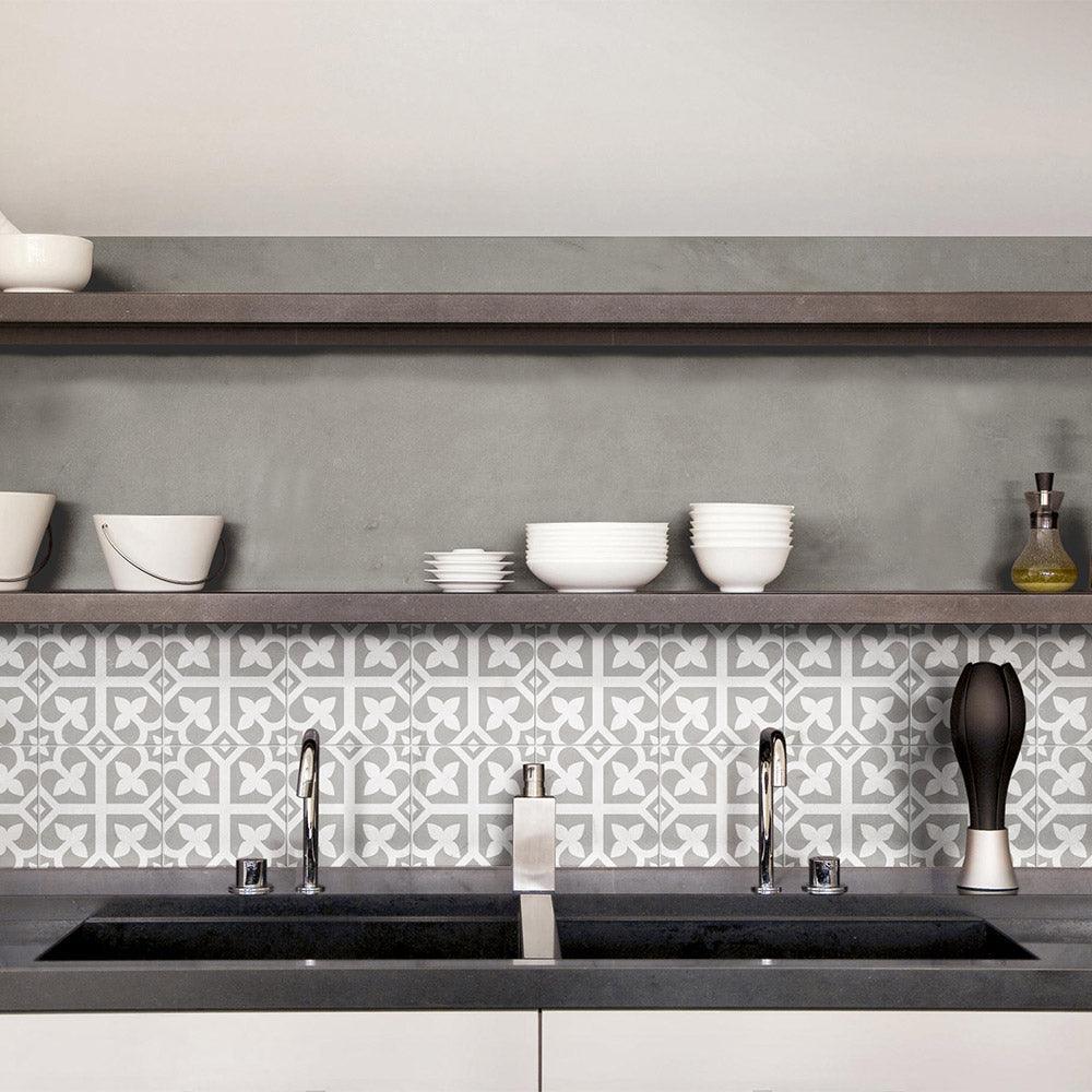 Heritage Lotus Grey Encaustic Look 200x200 Matt Tile - Tile Lane