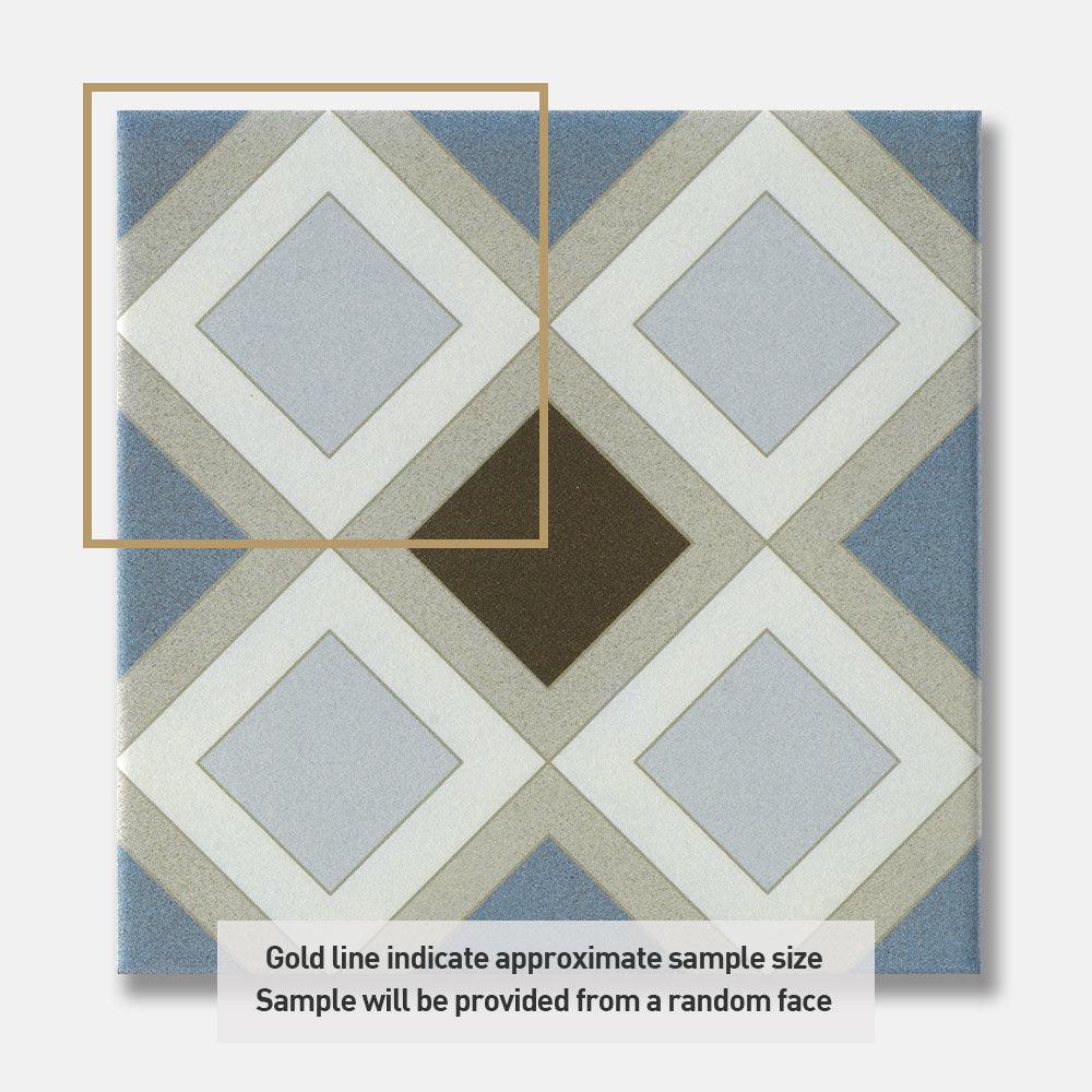 Heritage Octavia Blue Encaustic Look 200x200 Matt Tile - Tile Lane
