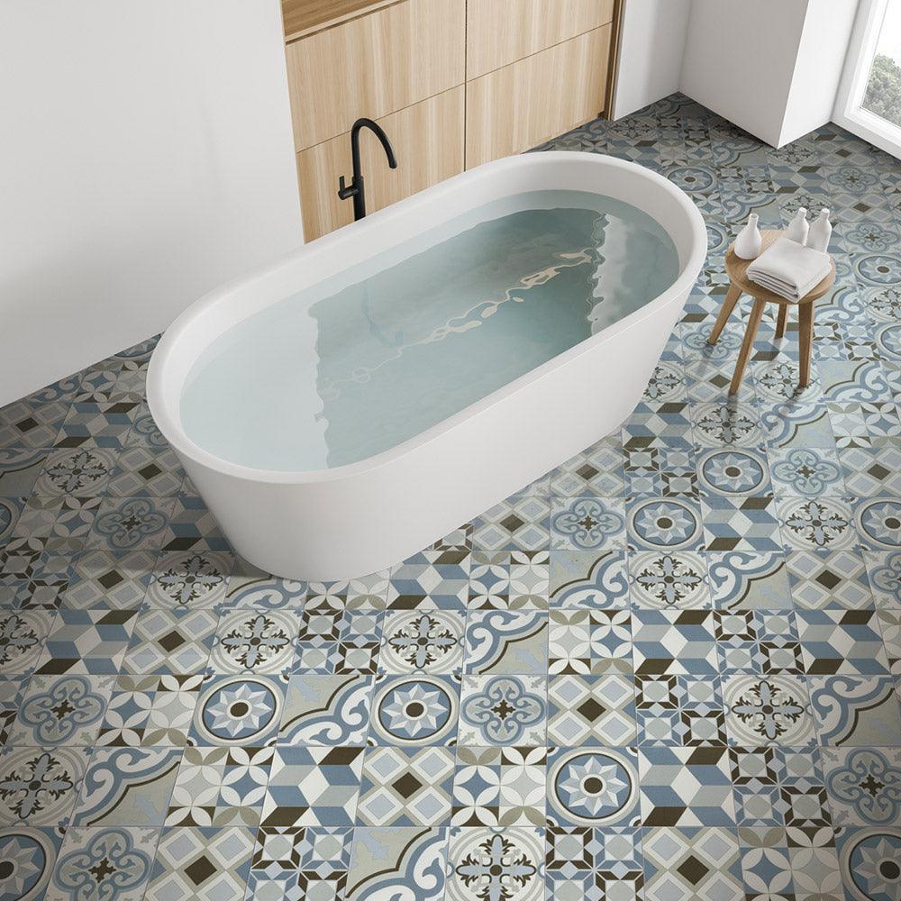 Heritage Octavia Blue Encaustic Look 200x200 Matt Tile - Tile Lane